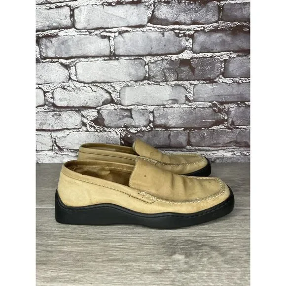Duccio Del Duca Tan Leather Square Toe Wedge Designer Loafers Women 8.5M US/39EU
